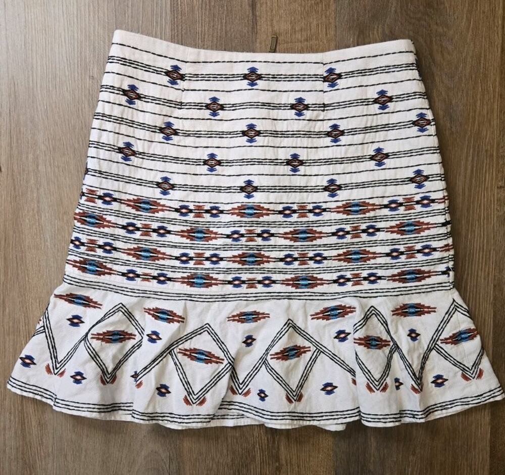 Cynthia Vincent Twelfth Street Women's Boho Aztec Ruffle Hem Skirt Size XS/25